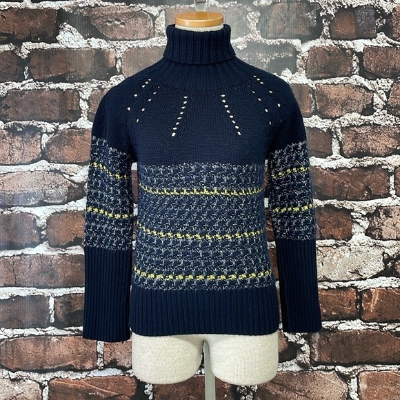 Les Copains Sweater Women's XS Extra Small IT 42 Blue Wool Knit Turtleneck - Picture 5 of 14